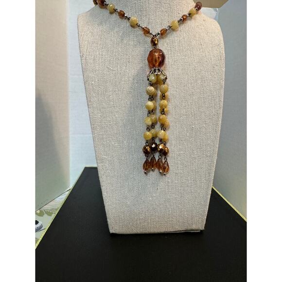 Avon Vintage Long Necklace with Natural Tan, Copper, and Brown Beads & Tassel - Picture 1 of 11